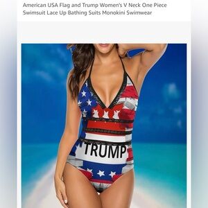 Women's V-Neck One-Piece Swimsuit - Patriotic Red White Blue